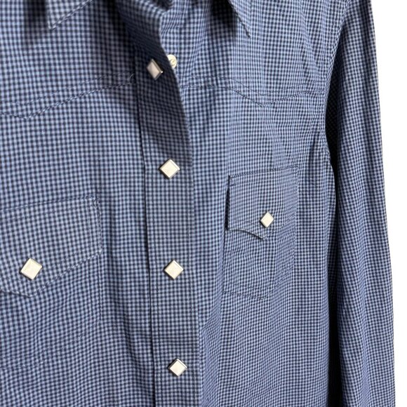 Rockies Womens Blue Checkered Long Sleeve Pearl Snap Shirt - Size Medium - Picture 5 of 9